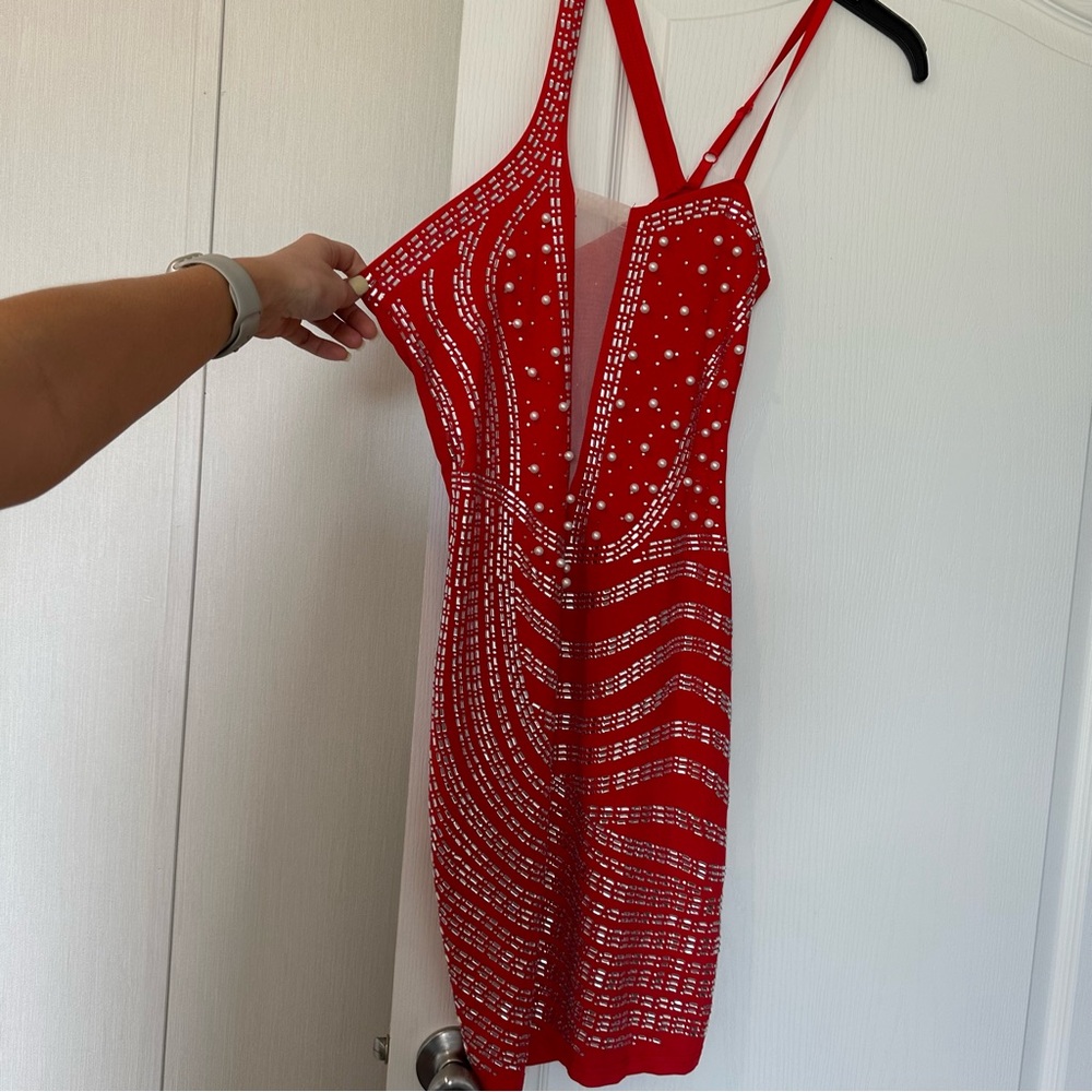 Fitted Mini Bedazzled Sparkle Mini Dress